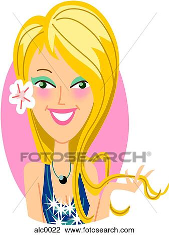 A blonde hair woman smiling View Large Illustration Drawing - A blonde hair woman smiling. Fotosearch