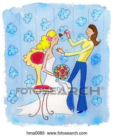 Stock Illustration - A bride getting her makeup done. Fotosearch
