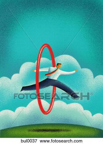 A business man jumping through a hula hoop View Large Illustration Stock Illustration - A business man jumping through a hula hoop. Fotosearch