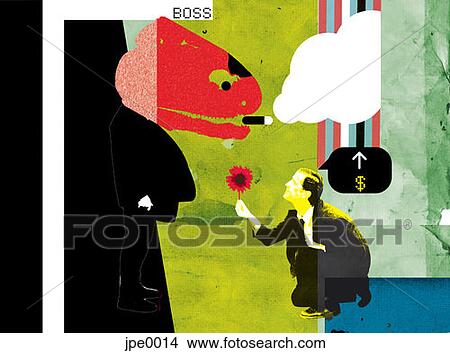 Stock Illustration - A businessman giving a flower to a businessman with the head of a fish. Fotosearch