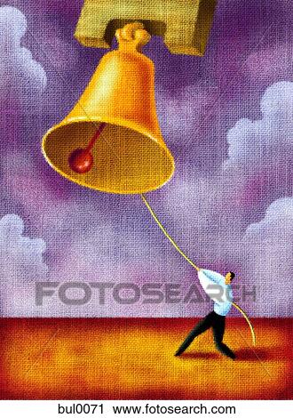 A businessman ringing a large bell View Large Illustration Clip Art - A businessman ringing a large bell. Fotosearch