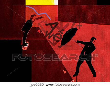 Clipart - A businessman shielding himself from a shouting man by using an umbrella. Fotosearch