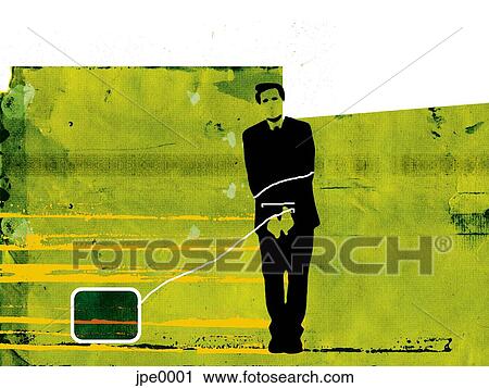 A businessman tied to his computer View Large Illustration Clip Art - A businessman tied to his computer. Fotosearch