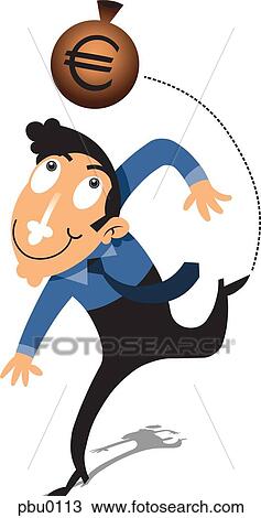 A businessman with a bag of euros View Large Illustration Drawing - A businessman with a bag of euros. Fotosearch