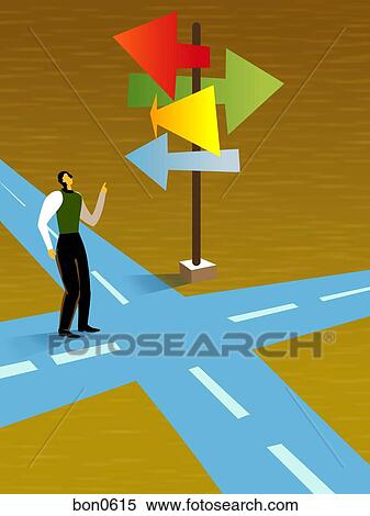 A businesswoman at a crossroads deciding which path to go View Large Illustration Stock Illustration - A businesswoman at a crossroads deciding which path to go. Fotosearch