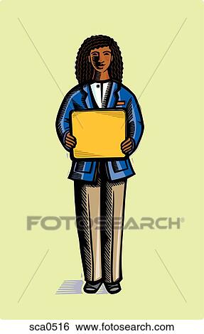 A businesswoman holding a blank sign View Large Illustration Stock Illustration - A businesswoman holding a blank sign. Fotosearch
