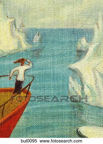Stock Illustration - A closeup of a businesswoman looking at icebergs. Fotosearch