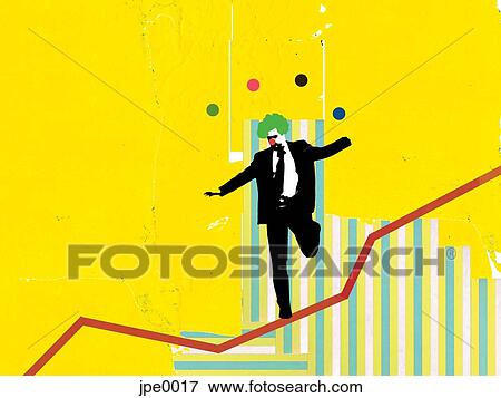 Stock Illustration - A clown standing on a chart. Fotosearch