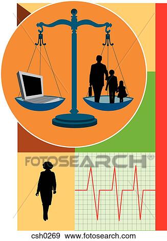Stock Illustration - A collage of computer and people standing inside a weigh scale, a woman, and a heart rate,. Fotosearch