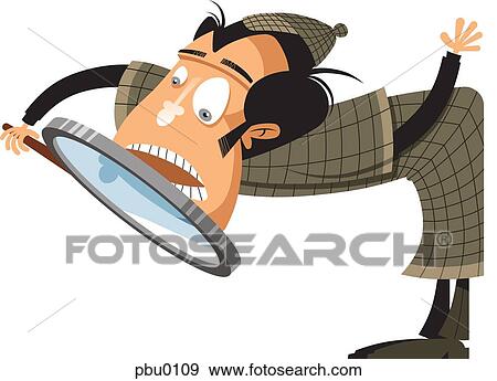 Stock Illustration - A detective looking through a magnifying glass. Fotosearch