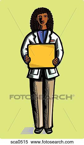 Stock Illustration - A doctor holding a blank sign. Fotosearch