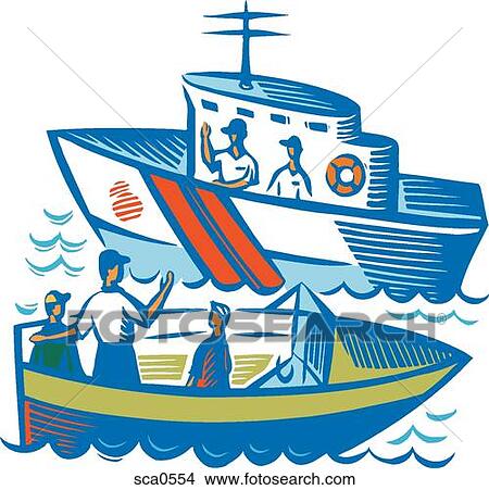A family traveling by boat talking to members of the coast guard View Large Illustration Stock Illustration - A family traveling by boat talking to members of the coast guard. Fotosearch