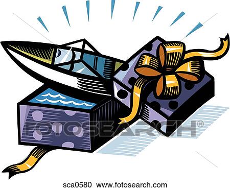 A gift box with a boat inside View Large Illustration Clipart - A gift box with a boat inside. Fotosearch
