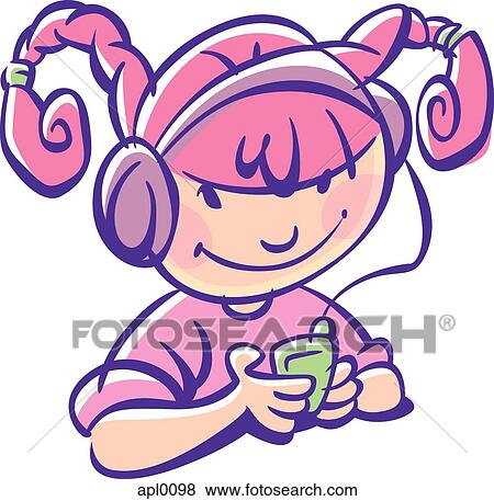 A girl listening to an mp3 player View Large Illustration Stock Illustration - A girl listening to an mp3 player. Fotosearch