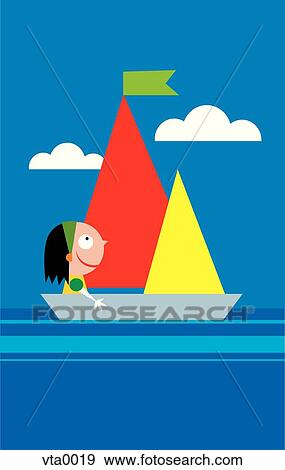 A girl on a sailboat View Large Illustration Stock Illustration - A girl on a sailboat. Fotosearch