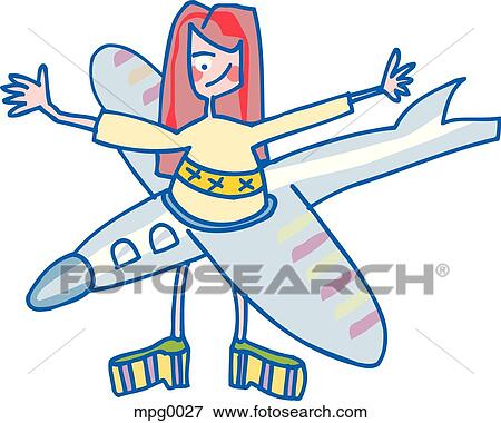 Stock Illustration - A girl wearing an airplane costume. Fotosearch