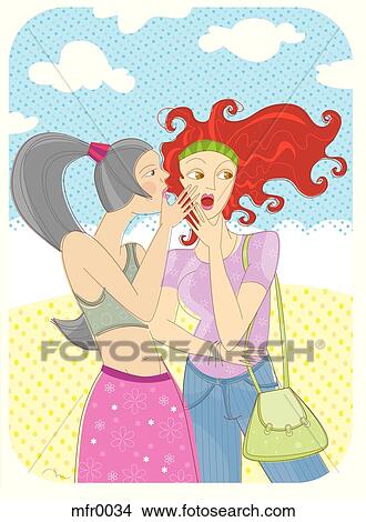 Stock Illustration - A girl whispering in her friend's ear. Fotosearch