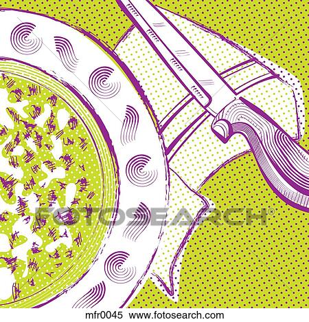 A green and purple place setting View Large Illustration Stock Illustration - A green and purple place setting. Fotosearch