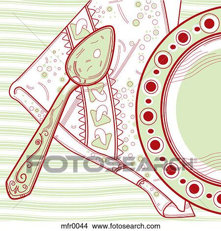 A green and red place setting View Large Illustration Stock Illustration - A green and red place setting. Fotosearch
