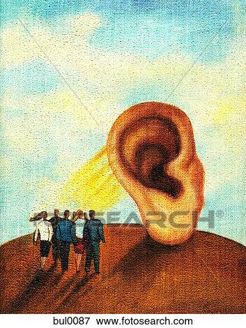 A group of business people looking at a giant ear View Large Illustration Stock Illustration - A group of business people looking at a giant ear. Fotosearch