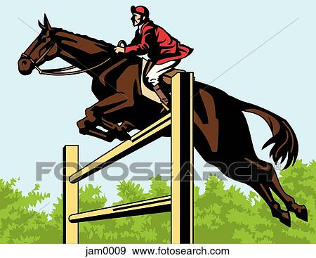 Stock Illustration - A horse show jumper in mid-air. Fotosearch