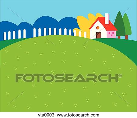 Drawing - A house with a big yard. Fotosearch