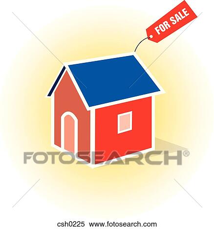 Stock Illustration - A house with a for sale sign attached to it. Fotosearch