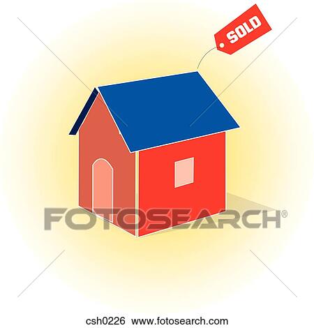 Stock Illustration - A house with sold sign attached to it. Fotosearch