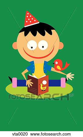 A little boy reading a book View Large Illustration Clipart - A little boy reading a book. Fotosearch