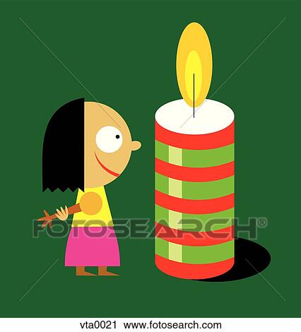 A little girl looking at a giant candle View Large Illustration Clip Art - A little girl looking at a giant candle. Fotosearch