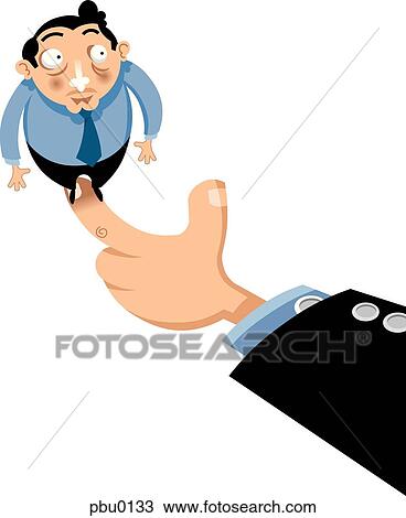 Drawing - A mall businessman perching on a man's hand. Fotosearch