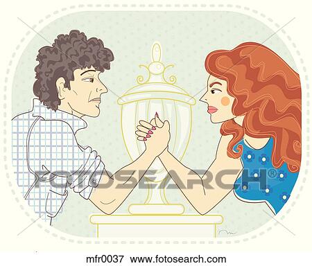 A man and woman arm wrestling View Large Illustration Stock Illustration - A man and woman arm wrestling. Fotosearch