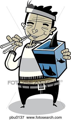 A man eating fresh sushi View Large Illustration Stock Illustration - A man eating fresh sushi. Fotosearch