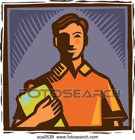 Stock Illustration - A man holding a clip board. Fotosearch