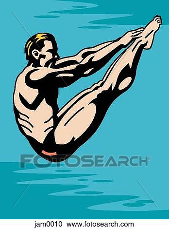 Clipart - A man in mid air diving into a pool. Fotosearch