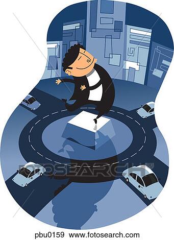 Stock Illustration - A man in the middle of traffic. Fotosearch