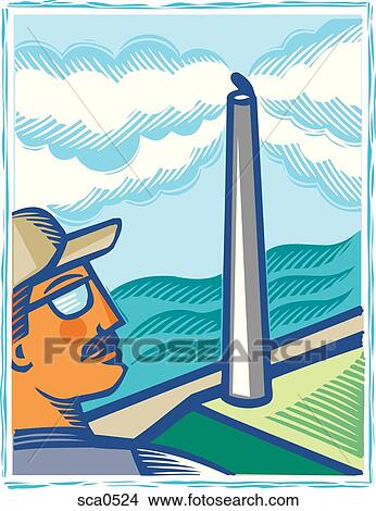 A man looking at a smoke stack View Large Illustration Stock Illustration - A man looking at a smoke stack. Fotosearch