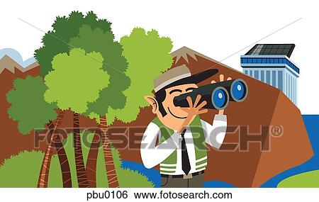 Stock Illustration - A man looking through binoculars. Fotosearch