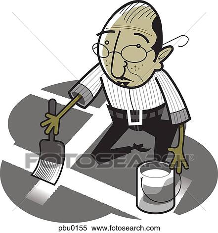 Stock Illustration - A man painting lines on the ground. Fotosearch