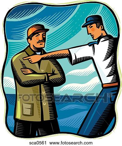 Clip Art - A man points while another man stands with his arms crossed. Fotosearch