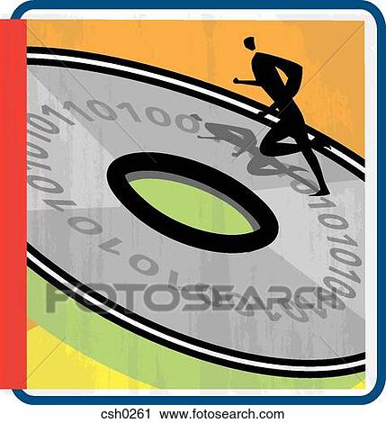 A man running around a compact disc View Large Illustration Clip Art - A man running around a compact disc. Fotosearch