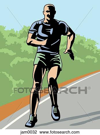 Drawing - A man running on a track. Fotosearch