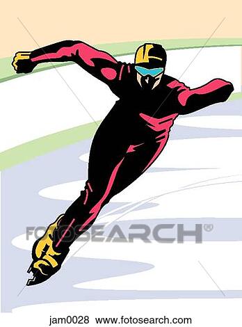 Stock Illustration - A man speedskating. Fotosearch