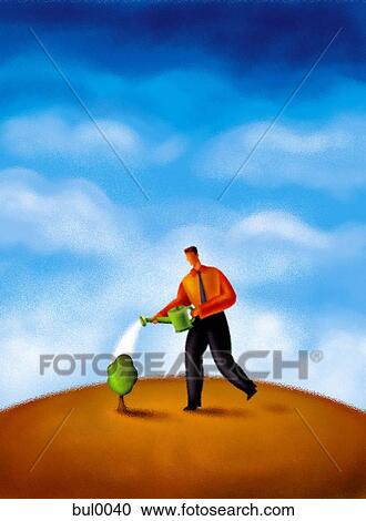 A man watering a small tree View Large Illustration Clipart - A man watering a small tree. Fotosearch