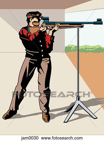 A manshooting a rifle View Large Illustration Clipart - A manshooting a rifle. Fotosearch