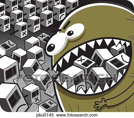 Stock Illustration - A monster eating computers. Fotosearch