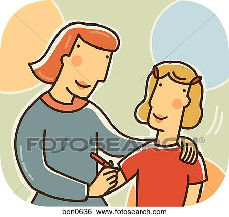 Stock Illustration - A mother injecting her diabetic daughter with insulin in her arms. Fotosearch