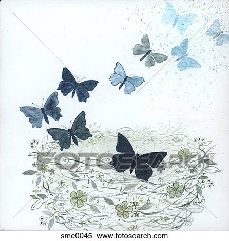 A nest surrounded by butterflies View Large Illustration Stock Illustration - A nest surrounded by butterflies. Fotosearch