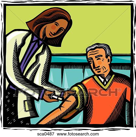 a nurse giving an injection to an elderly patient View Large Illustration Stock Illustration - a nurse giving an injection to an elderly patient. Fotosearch