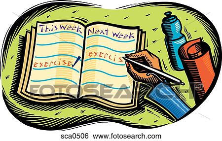 Stock Illustration - A person penciling exercise into her appointment book. Fotosearch